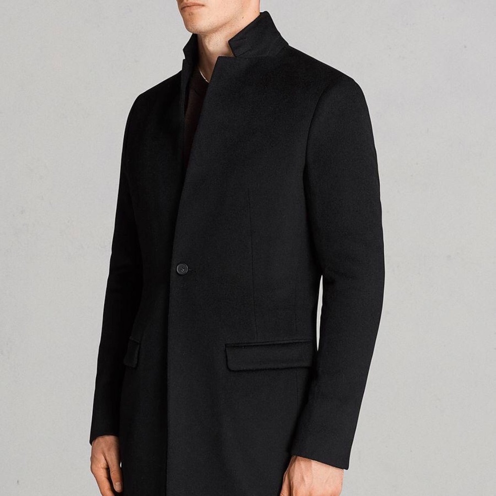 All Saints Men’s Black Bodell Wool Coat